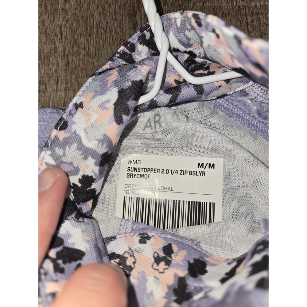 Ariat Sunstopper 2.0 1/4 Zip Long Sleeve Mock Neck Floral Top Gray Sz M - Picture 2 of 3